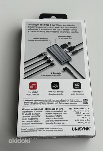 Unisynk 8 Port USB-C Hub V2 , Grey (foto #4)