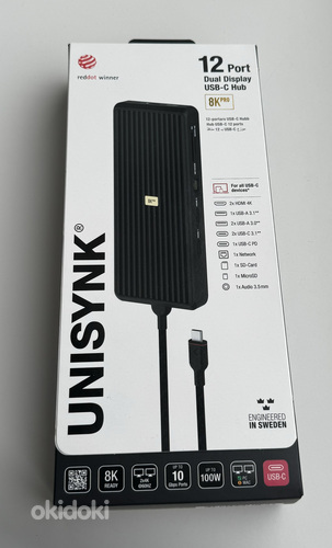 Unisynk 12 Port Dual Display USB-C Hub 8K Pro , Black (foto #7)