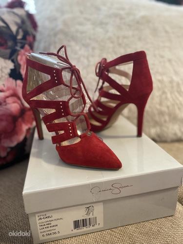 Jessica Simpson Red Suede Lace-up heels, size 37 (фото #1)
