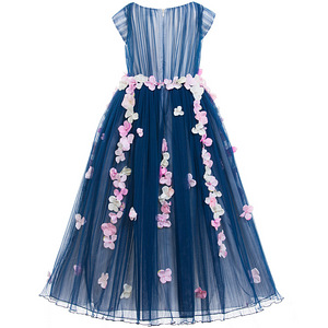 Lesy Luxury Navy Blue Full Length Tulle Dress with Flowers (2 foto / 4)