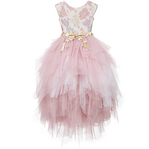 Lesy Luxury Jacquard Flower Girls Pink-Gold Long Tulle Dress (5 foto / 5)