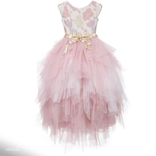 Lesy Luxury Jacquard Flower Girls Pink-Gold Long Tulle Dress (foto #5)