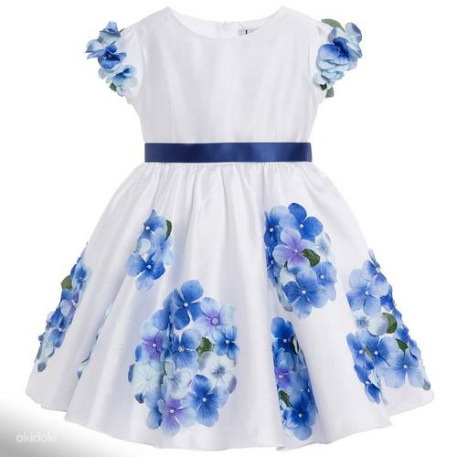 Lesy Luxury Flower Girls White Satin Blue Flower Party Dress (foto #1)