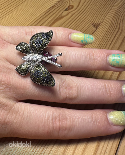 Массивное кольцо бабочка с множеством фианитов серебро 925 (фото #8)