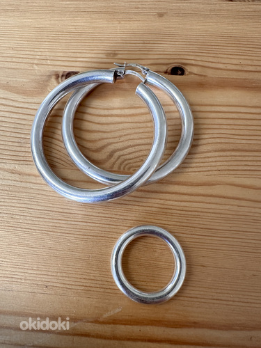 Шикарный комплект серьги кольца + объемное кольцо серебро (фото #1)