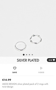 (NEW) ASOS silver plated 2 rings, size M/L