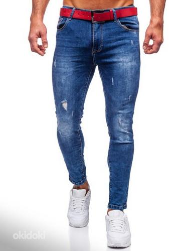 !СКИДКА! Синие джинсы Slim Fit с красным поясом, 35XL (фото #1)
