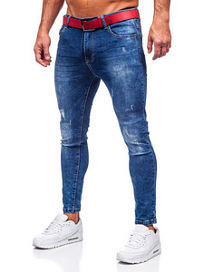 !SOODUS! Sinised Slim Fit teksapüksid punase vööga, 35XL (2 foto / 8)