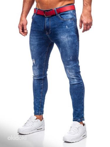 !СКИДКА! Синие джинсы Slim Fit с красным поясом (фото #2)