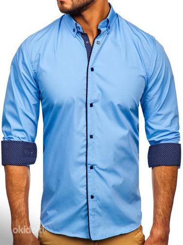 !СКИДКА! Синяя элегантная рубашка с длинными рукавами (фото #1)