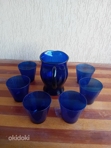 Кувшин,стаканы.Синее стекло. (фото #1)