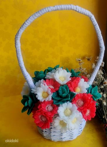 Подарок, букет корзина цветов из мыла ручной работы (фото #1)