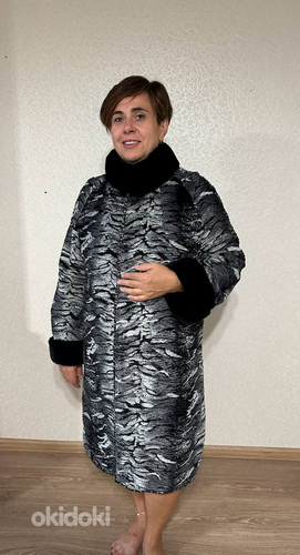 Naiste 3D kahepoolne mantel, nahk, šinšillakarusnahk